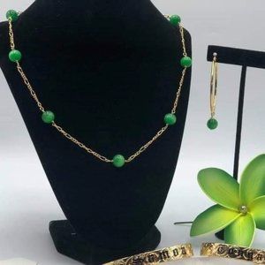 Green Pearl Set, necklace & matching hoop earrings